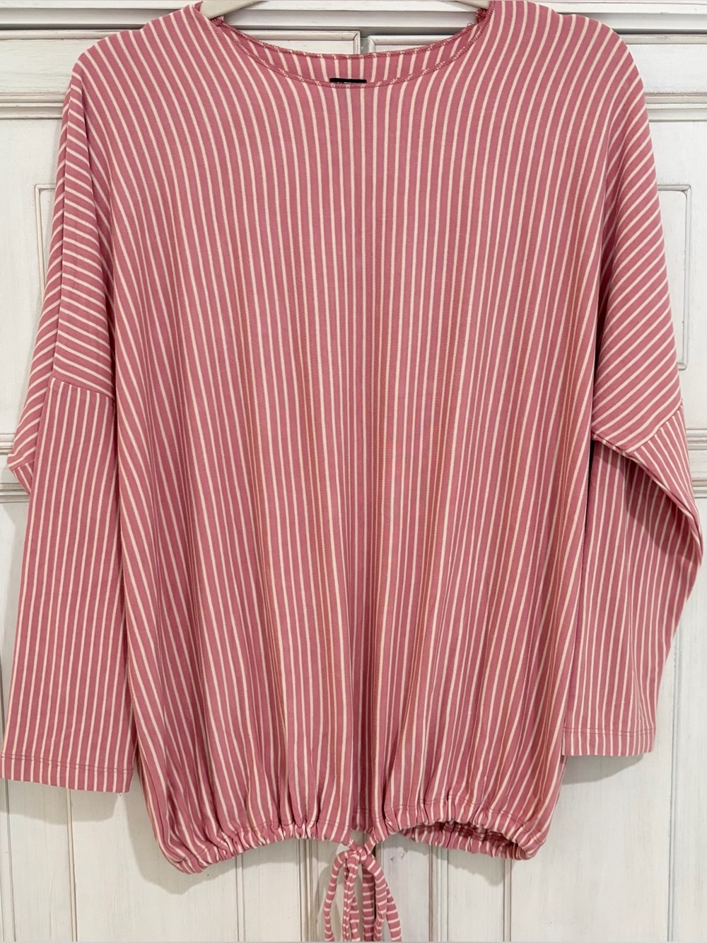 NWOT SZ L Aleeza Paris Women's Pink Striped Drawstring Hem Top